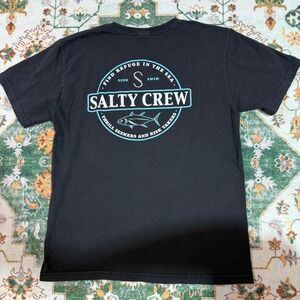 Salty Crew Black Graphic Tee Mens Large Find Refuge‎ in the Sea T Shirt
